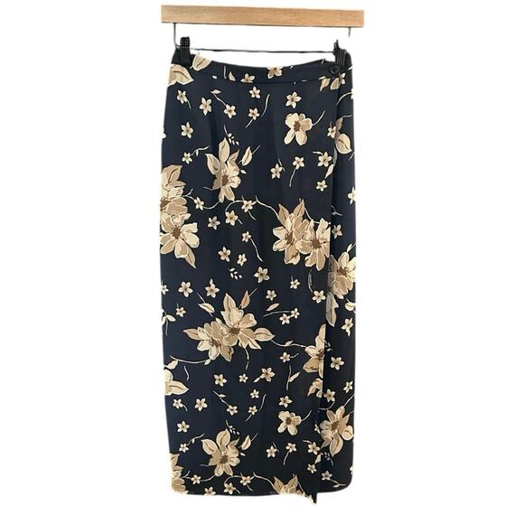 Vintage Ann Taylor Silk Blue Floral Print Maxi Wrap Skirt Size 4 - Picture 1 of 7